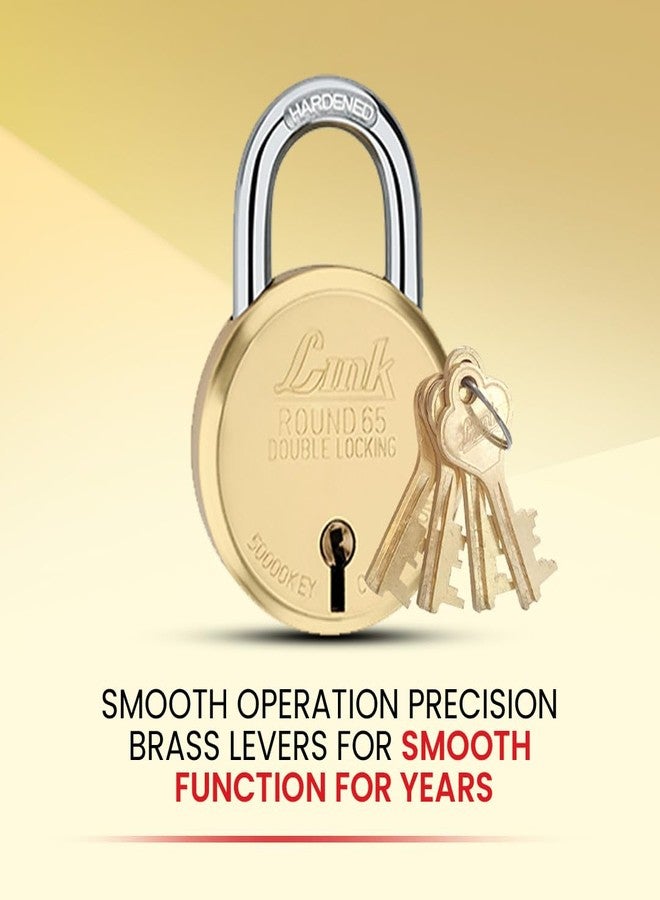 لينك قفل باب منزلي دائري من النحاس الأصفر بثمانية أذرع وقطر 65 مم | قفل مزدوج | قفل مزدوج | قفل باب منزلي بطلاء نحاسي مع 4 مفاتيح | صنع في الهند | (ذهبي، عبوة من قطعتين) - Image 2